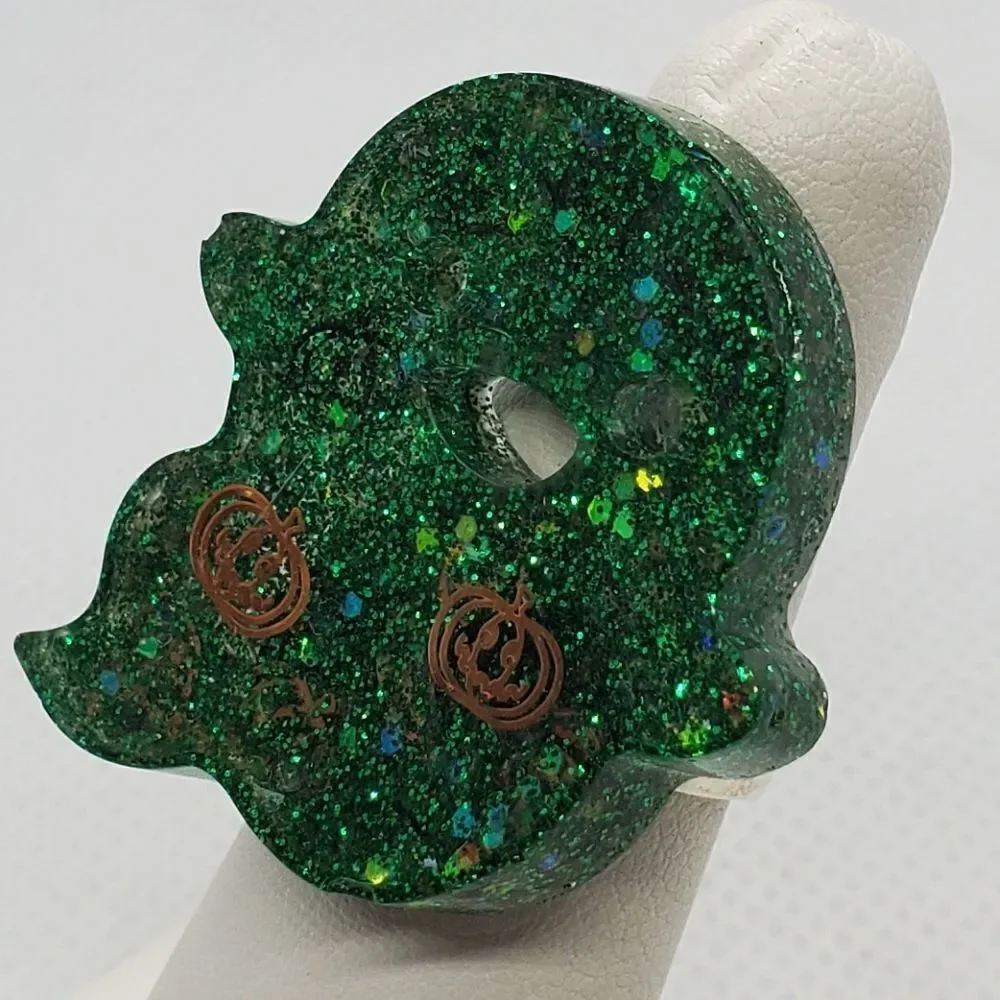Halloween Green Sparkly Ghost Adjustable Ring